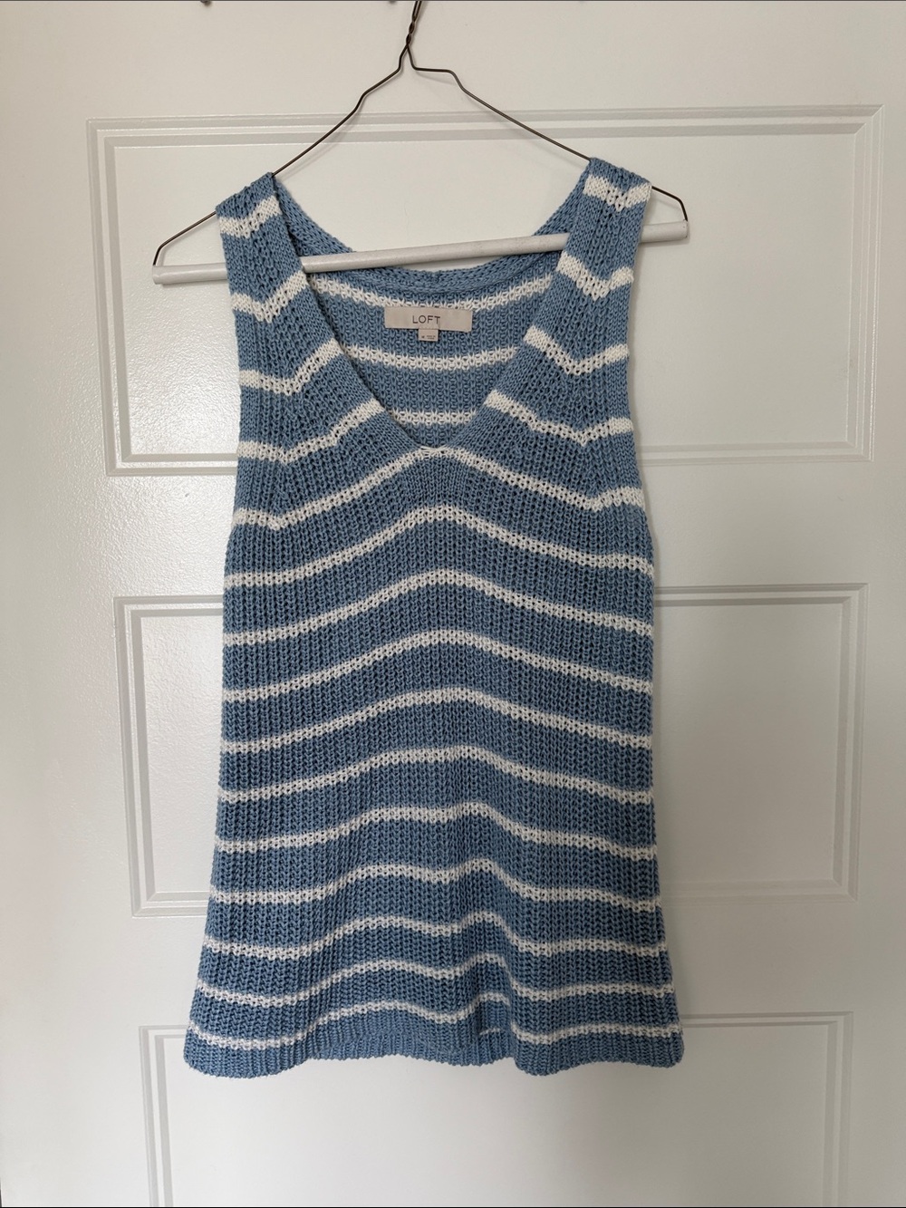 LOFT Blue and White Striped V-Neck Knit Tank